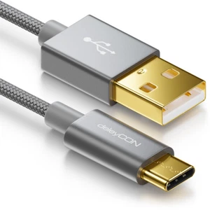deleyCON 1m USB Kabel mit C Stecker 3.1 Stecker Nylon USB Ladekabel Datenkabel - Bild 1 von 7