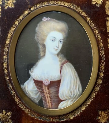c1790 Antique Georgian Miniature Portrait Painting 10k Gold Fine Work Romantic - Image 1 of 4