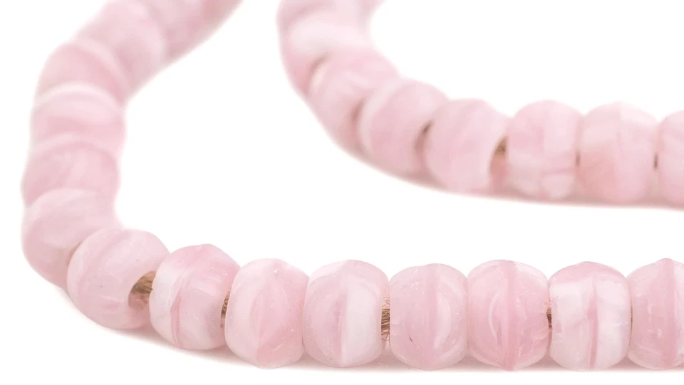 Cuentas de padre remolino rosa y blanco 8 mm vidrio redondo agujero grande 24 pulgadas hilo Foto 1 de 4