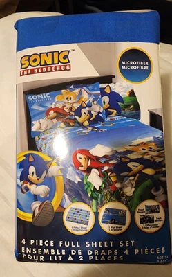 Sonic The Hedgehog 4pc Full Sheet Set! 1 Fitted, 1 Flat Sheet & 2 Pillow Cases - Image 1 of 2