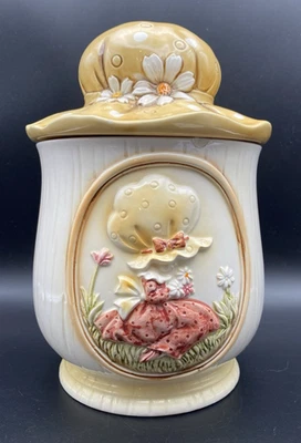 Tarro de galletas vintage Sears Roebuck Holly Hobbie 1975 sombrero tapa 9,5" Foto 1 de 4