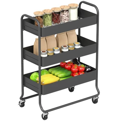 HOMCOM 3-Tier Storage Trolley, Storage Cart with Mesh Backets, Wheels - Image 1 of 4