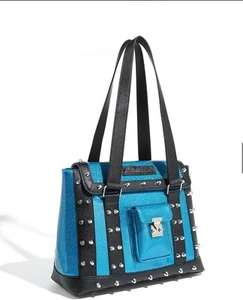 Lux De Ville Villian Blue Sparkle Weekender Tote Bag with matching wallet - Picture 1 of 11