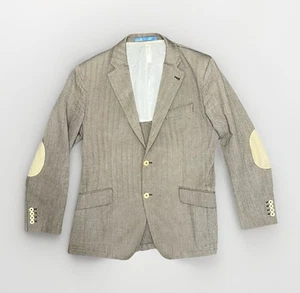 HACKETT London Beige Cotton Herringbone Elbow Patch Sports Jacket Blazer 42" R - Picture 1 of 9