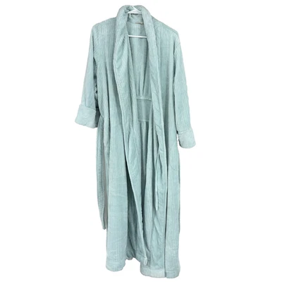 Soft Surroundings Women XL Fleece Robe Plush Solid Blue Tie Waist 3/4 Sleeve - Image 1 of 4