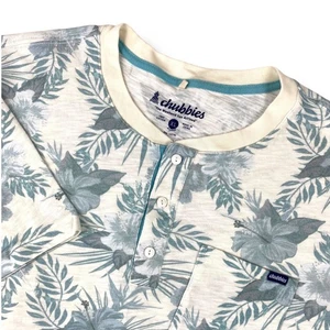 CHUBBIES 'The Vacation Mode' Mens Henley T-Shirt XL Floral Short Sleeve Stretch - Picture 1 of 11