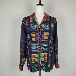 VTG Gianni Versace Shirt Women IT38 Silk Colorful Geometric 90s Allover Print - Picture 1 of 11