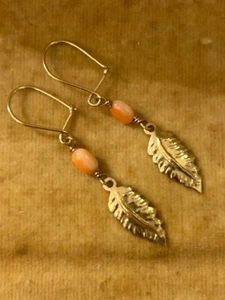 Vintage 14K 14ct 585 Gold Coral Earrings - Picture 1 of 4
