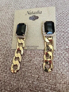 PENDIENTES NUEVOS CON ETIQUETAS NATASHA DORADO Y CRISTAL ESLABÓN COLGANTE - Imagen 1 de 4