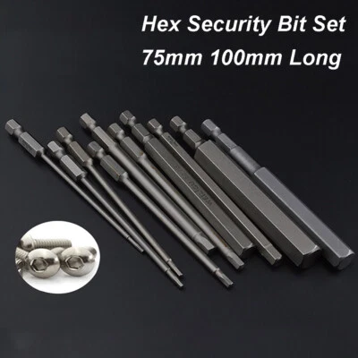 Hex Security Bit Set 75mm 100mm Long Reach Tamper Proof Screwdriver Bits - Image 1 of 4