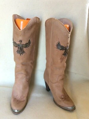 Botas DE COLECCIÓN Altas Phoenix Años 70 Inserto de Pluma Hippy DECLARACIÓN CUERO NOBUCK  Foto 1 de 4