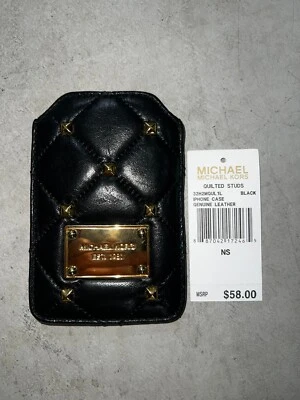 Michael Kors Quilted Studs Leather Card Holder in Black Gold Slip Pocket - Image 1 of 3
