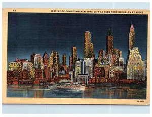 Vintage Night New York City as seen from Brooklyn Postcard. Unposted.BPC - Picture 1 of 2