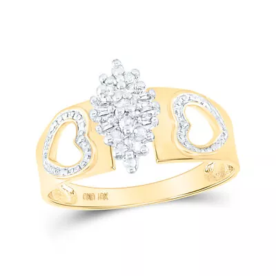 10K Yellow Gold Womens Round Diamond Double Heart Cluster Ring 1/8 Cttw - Image 1 of 4