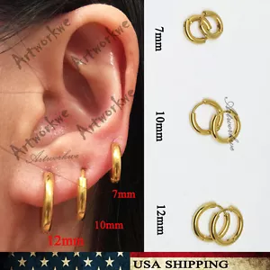 7 mm 10 mm 12 mm Oro Hombre Mujer Acero Inoxidable Tubo Anillo Pendientes de Tachuelas - Imagen 1 de 4