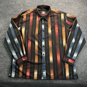 D'Accord Shirt Mens XL Black Multicolor Vertical Stripe Long Sleeve Button Front - Picture 1 of 10