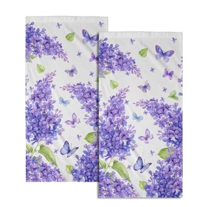 Purple Lilac Flower Hand Towels - Set of 2 Floral and Butterfly Kitchen Hand ... - Picture 1 of 7