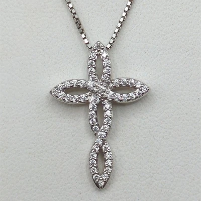 Collar Cruz Cristiana Infinito Tachonado Piedras Transparentes Plata 925 Elegante Fe Foto 1 de 4