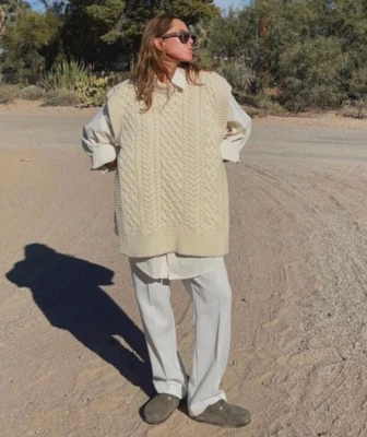 MR MITTENS Size M / L Cable Knit Chunky wool vest Sweater Jumper Oversized BNWT - Image 1 of 4