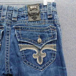 Mens Rock Revival PAUL Boot Blue Jeans SIZE 34X32 100% cotton Distressed Holes - Picture 1 of 14