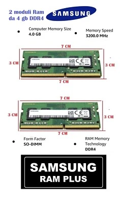 2 x Samsung RAM SODIMM 4 GB DDR4 3200 MHz  260 pin 2 x 4gb = 8 gb Sottocosto - Immagine 1 di 4