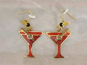 Vtg Signed Edgar Berebi Enamel Dangle 1980s Margarita Earrings B2 - Picture 1 of 8
