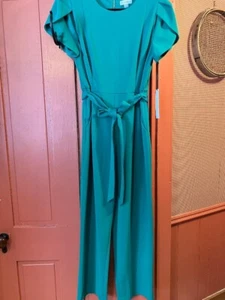 Calvin Klein Green Short Sleeve Wide Leg Crop Pocket Jumpsuit Size 12 - Picture 1 of 10