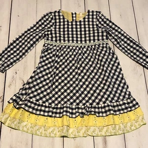 Matilda Jane Girls Gingham Checkered Navy Blue White Cotton Dress Sz 16 - Picture 1 of 3