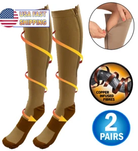 2 calze a compressione con cerniera infusa in rame dita chiuse calze a pressione circolazione - Foto 1 di 13