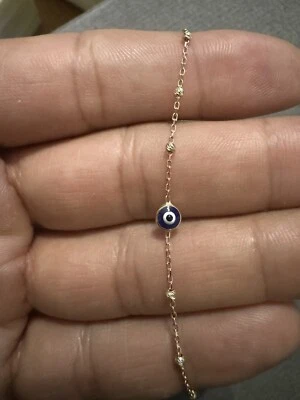 14K Solid Yellow Gold Station Bracelet  For Women - 7” Adjustable - Image 1 of 4