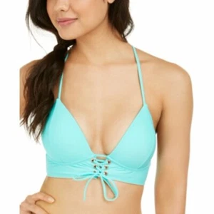 Hula Honey Juniors Size XL Solid Lace-Up Push-Up Cool Mint Swim Bikini Top 339 - Picture 1 of 7