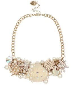 BETSEY JOHNSON SHELL STARFISH FAUX PEARL STATEMENT NECKLACE - Picture 1 of 2