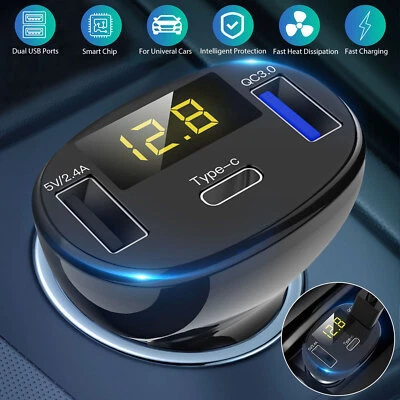 NSI 3 Port USB Car Fast Charging Type-C Safe Charger Adapter for Phone Andriod iOS