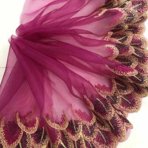 1Y Embroidery Lace Trim Peacock Feather Tulle Ribbon Wedding Dress Sewing Craft - Picture 1 of 21