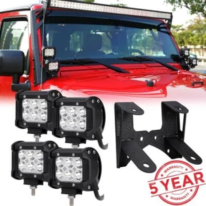 4Pcs 4" 18W LED Work Light Bar Pods +A-Pillar Mount Bracket for Jeep Wrangler JK - Picture 1 of 12