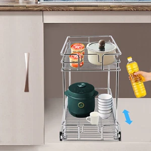 2-Tier Pull Out Cabinet Organizer Pull Out Shelves Kitchen Cabinet Organizer NEW - Picture 1 of 20