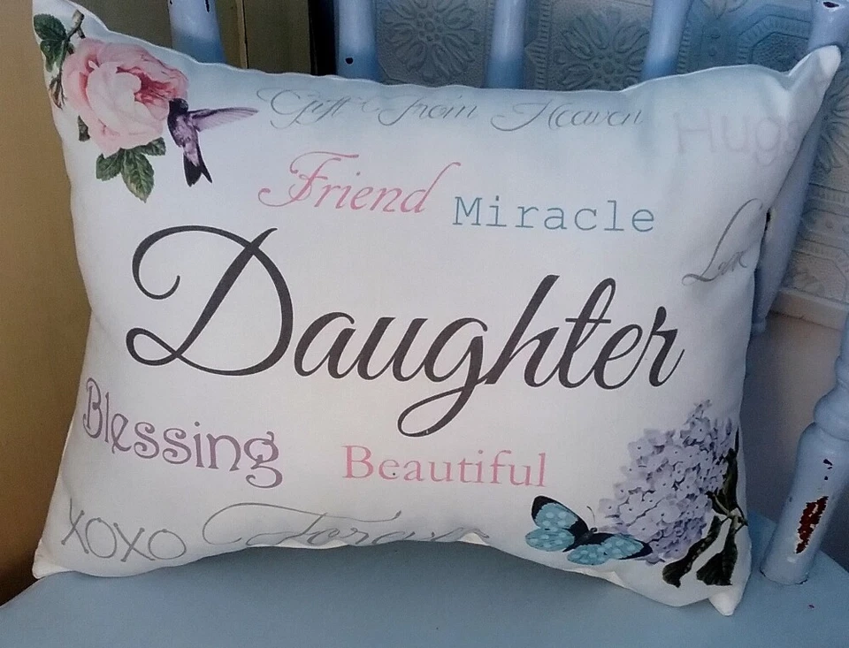 Inspirational Daughter Gift Pillow with Flowers and Butterfly, Birthday Gift - Image 1 of 1