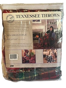 VINTAGE TENNESSEE WOOLEN MILLS FRINGED BLANKET THROW RED TARTAN PLAID 50x60 NEW - Picture 1 of 9