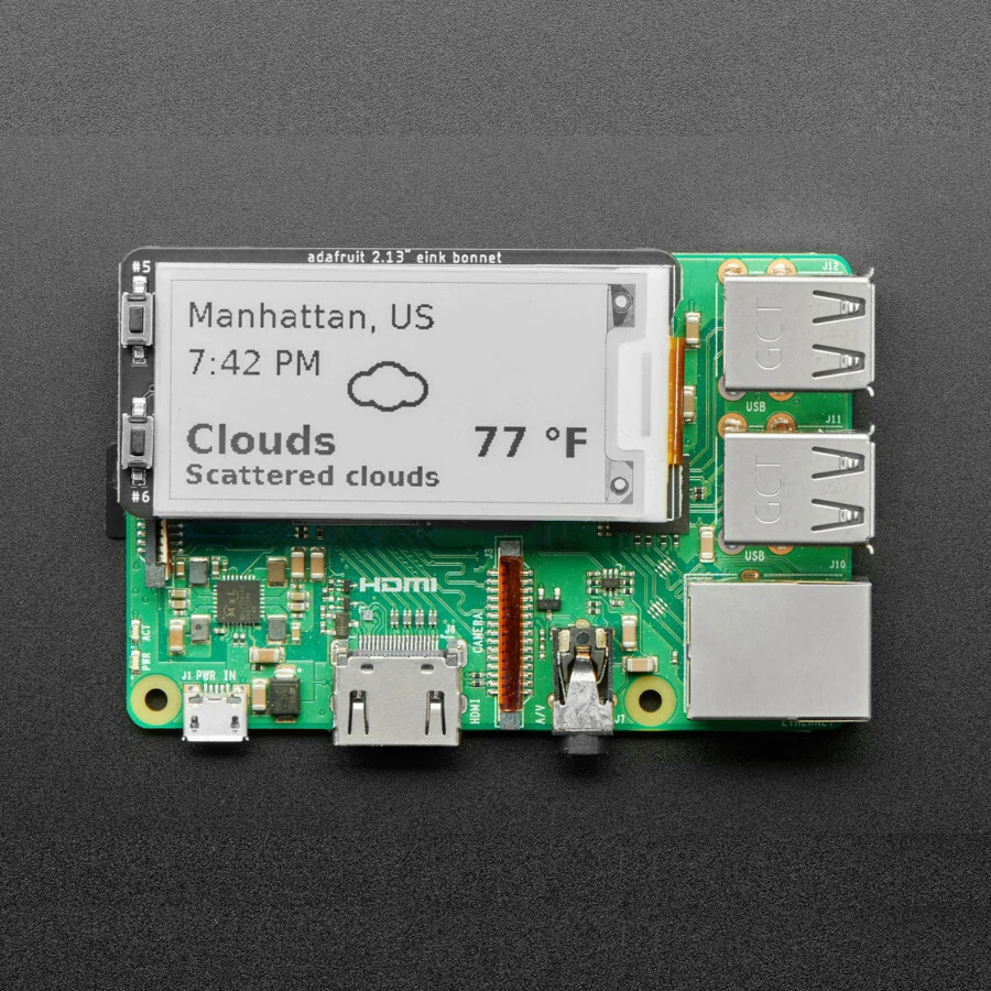 Adafruit 2 13" E-Ink/E-Paper Bonnet/HAT pour Raspberry Pi eInk monochrome 4687