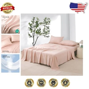4-Piece California King Bedding Set - Soft Bamboo Sheets with Deep Pocket Design - Picture 1 of 9