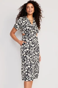 Old Navy Waist-Defined Midi Shirt Dress Navy Blue White Floral Small NEW - Picture 1 of 4