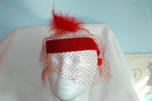 Vintage, RED velvet and net ladies hat. Hats - Picture 1 of 8