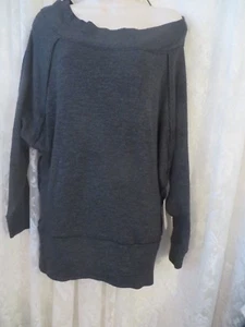 FREE PEOPLE FP BEACH Off shoulder Tee Rib Knit BLACK/Gray SMALL NEW - Picture 1 of 4