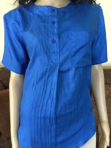 VINTAGE ASHLEIGH MORGAN BLUE TOP BLOUSE SHORT SLEEVES AND SPLIT SIDES Sz MEDIUM - Picture 1 of 8