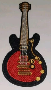 E-Gitarre rot schwarz bestickt Bügelbild Aufnäher Rock and Roll Patch - Bild 1 von 7