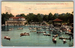 1909 Canoeing Delaware Park Buffalo New York Antique Postcard - Picture 1 of 3