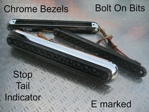 LED Stop/Tail & INDICATOR BLACK Lamp/lights CHROME brackets kitcar/trike - Picture 1 of 1