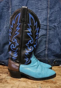 Vtg Dan Post Painted Blue Western Leather Costume Cowboy Boots Mens size 8.5 EW - Picture 1 of 11