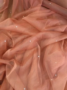 1 mtr soft coral diamante,tutu,decoration,bridal tulle net fabric..45” wide - Picture 1 of 6