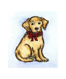 Christmas Dog Puppy with Bow Wood Mounted Rubber Stamp NORTHWOODS C11388 New - Picture 1 of 1